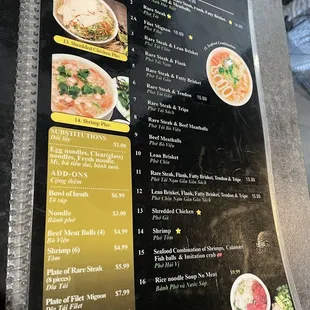 Pho menu