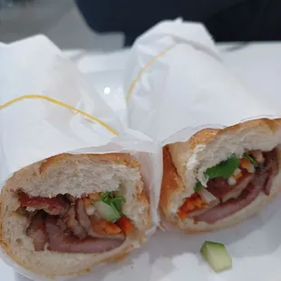 BBQ Pork Banh MI and grilled chicken over vermicelli.