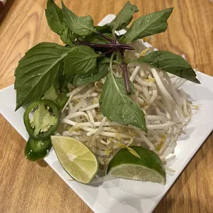 beansprouts, basil, jalapeños, and lime