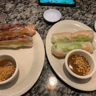 two plates of food on a table