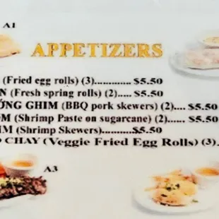 Appetizers menu