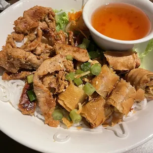 Pork and egg roll vermicelli noodle bowl