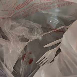 The blood from the meat in the bottom of the bag.