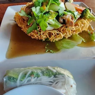 Crispy noodles and spring roll