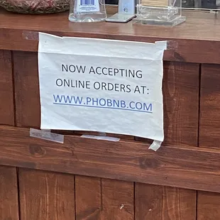 a sign on a counter