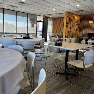 tables and chairs in a restaurant
