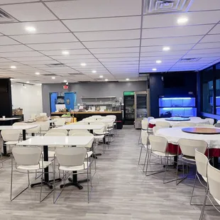 a restaurant with tables and chairs