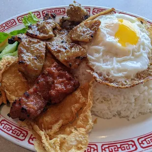 Special Dish  (Grilled Pork Chop, Sunnyside up Egg, Stuffed Bean Curd, Pork Pattie with Cucumbers, Carrots &amp; Lettuce)