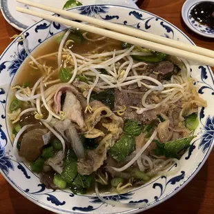 My bowl of pho after I added toppings.