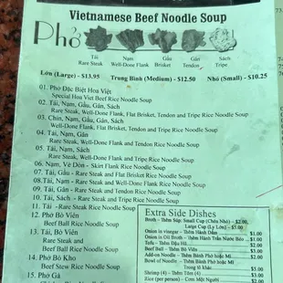 Menu as of January 10th 2024