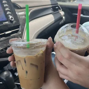 (Left) Vietnamese iced coffee w condensed milk  (Right) mocha shake