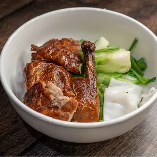 Roast duck noodles with chow fun noodles