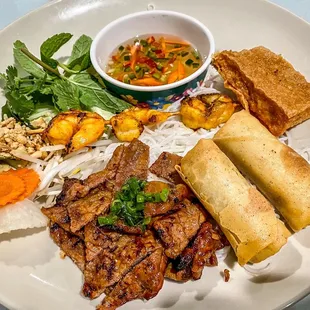 #53 grilled beef vermicelli &amp; egg rolls