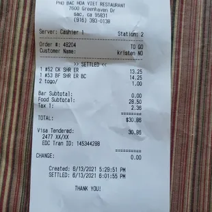 Some of their new prices and an unexplained To Go fee (I declined utensils and condiments when offered so I guess the fee is $0.50 per item)