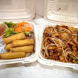 Eggrolls (5 piece) and Chicken Chow Fun
