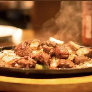 Beef Steak Cubes with Fried Rice and Salad