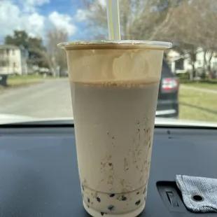 Milk tea with $1 extra "no ice"