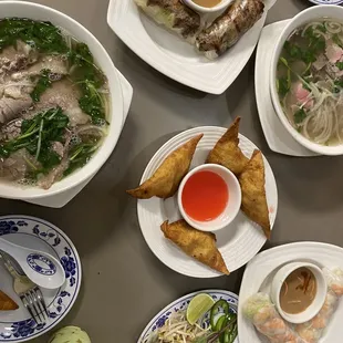 Pho Brisket, Rangoon and Spring rolls