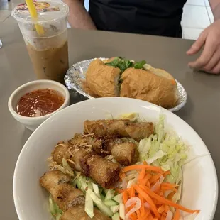Vietnamese Coffee with Condensed Milk and Ice + Bun Cha Gio + Banh Mi Thit Nuong