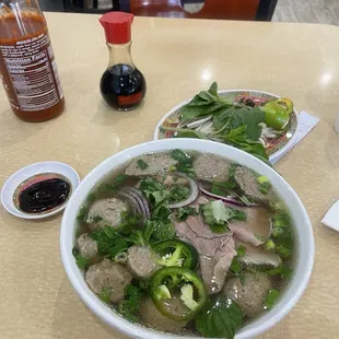 Beef Pho with extra meatballs