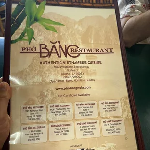 Menu cover