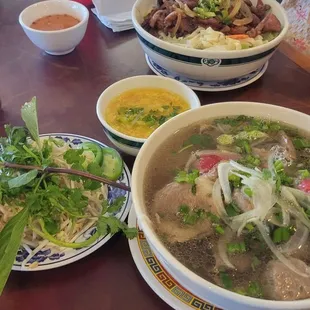 a variety of dishes on a table