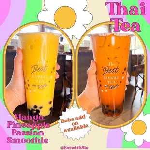 IG: @EatwithSie | Mango Pineapple Passion Smoothie & Thai Tea with Boba