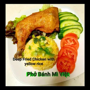 Deep fried chicken rice plate