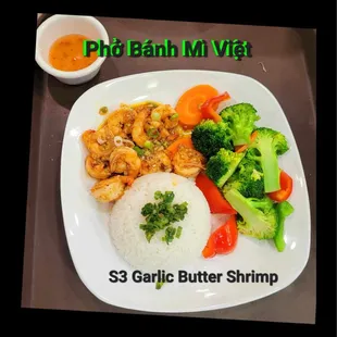 Garlic Shrimp Rice Plate