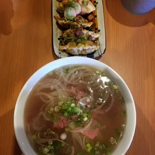 Korean Bbq Gyoza 5pcs and the medium Rare Steak Pho bowl...very little steak hefty amounts of broth.