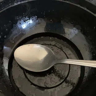 An empty take out bowl. I had to try again to confirm the yum. It is indeed yum.