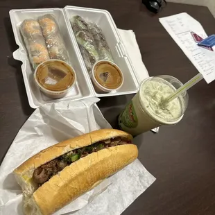 Matcha, Boba, Vietnamese, grilled pork sandwich, 02A. Shrimp Spring Rolls and beef rolls