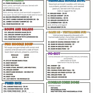 menu for pho bayou