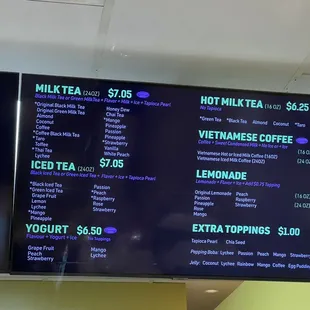 Menu for smoothies (Black Pearl)