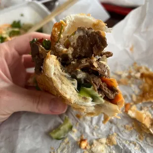 Beef bulgogi banh mi (sandwich)-- half eaten cuz it was too good to wait!