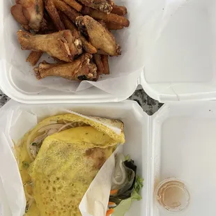 Chicken Wings and Vietnamese crepe.