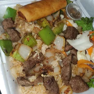 Wife had the steak cubes with fried rice