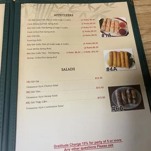 Menu (egg rolls and fresh spring rolls 3