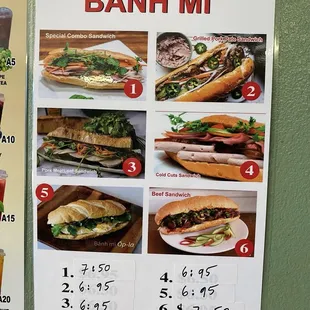 Sandwich Banh Mi Menu