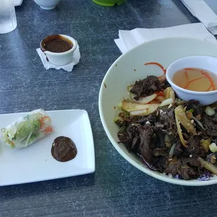 Avocado Spring Roll and Beef Vermicelli Bowl