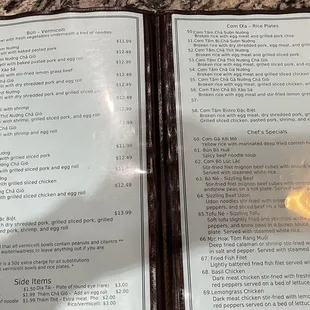 a menu on a table