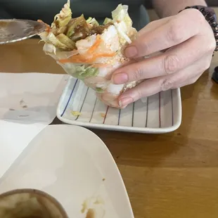 Shrimp and avocado spring rolls, large and delicious