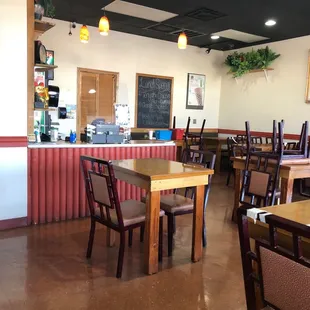 tables and chairs in a restaurant