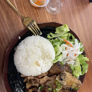 C2. Rice with Grilled Pork with Egg Roll Plate