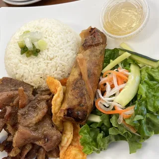 C2. Rice with Grilled Pork with Egg Roll Plate