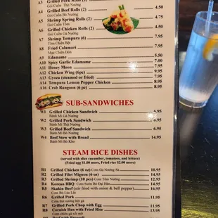 a menu for a restaurant