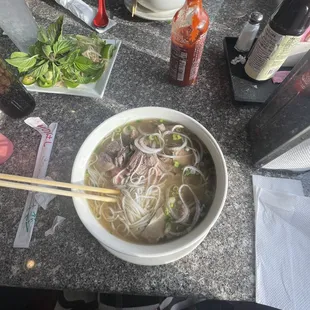 Two large beef pho soup