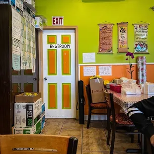 You know their food is bomb when they got supplies near the restroom, available for customers.