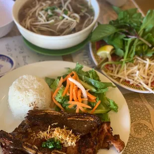 a plate of food and a bowl of soup
