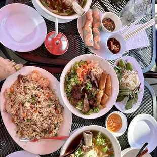 PHO BO (RIBS &amp; SHANK ) , Combination Fried rice , Spring rolls , Vermicelli rice noodle w/ grilled pork &amp; egg rolls